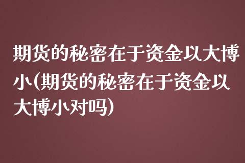 期货的秘密在于资金以大博小(期货的秘密在于资金以大博小对吗)_https://www.zghnxxa.com_黄金期货_第1张