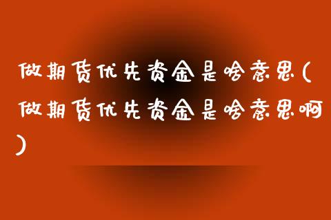 做期货优先资金是啥意思(做期货优先资金是啥意思啊)_内盘期货_第1张_期货直播室 做期货优先资金是啥意思(做期货优先资金是啥意思啊)_https://www.zghnxxa.com_内盘期货_第1张