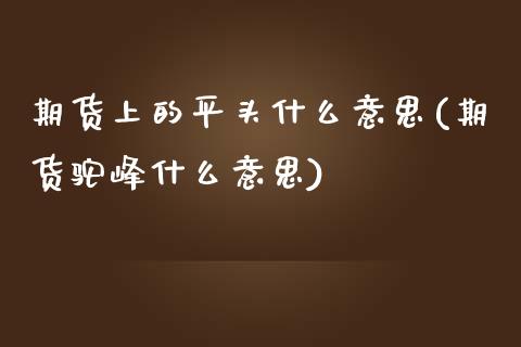 期货上的平头什么意思(期货驼峰什么意思)_内盘期货_第1张_期货直播室 期货上的平头什么意思(期货驼峰什么意思)_https://www.zghnxxa.com_内盘期货_第1张