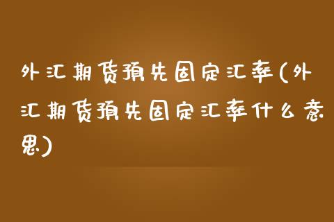 外汇期货预先固定汇率(外汇期货预先固定汇率什么意思)_https://www.zghnxxa.com_内盘期货_第1张