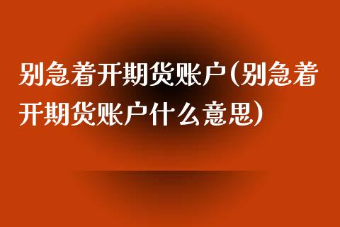 别急着开期货账户(别急着开期货账户什么意思)_https://www.zghnxxa.com_国际期货_第1张