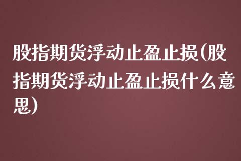 股指期货浮动止盈止损(股指期货浮动止盈止损什么意思)_https://www.zghnxxa.com_内盘期货_第1张