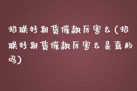 招联好期货催款厉害么(招联好期货催款厉害么是真的吗)_https://www.zghnxxa.com_期货直播室_第1张