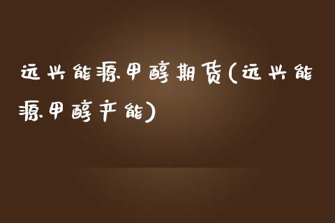 远兴能源甲醇期货(远兴能源甲醇产能)_https://www.zghnxxa.com_期货直播室_第1张