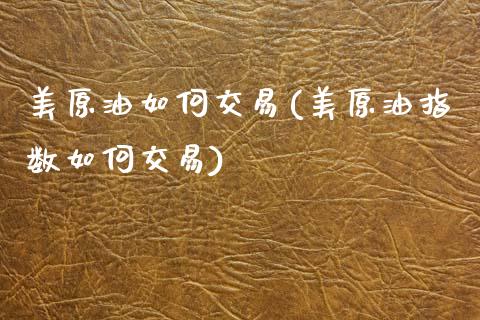 美原油如何交易(美原油指数如何交易)_https://www.zghnxxa.com_期货直播室_第1张