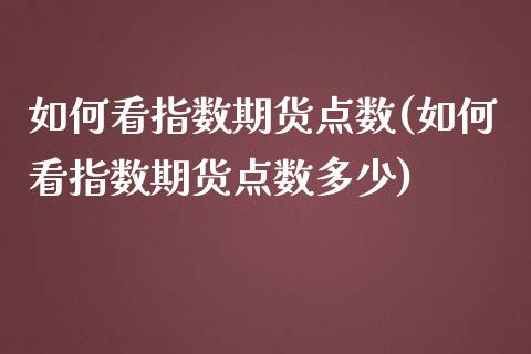 如何看指数期货点数(如何看指数期货点数多少)_https://www.zghnxxa.com_国际期货_第1张