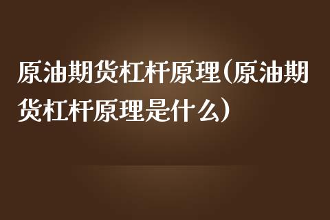 原油期货杠杆原理(原油期货杠杆原理是什么)_https://www.zghnxxa.com_国际期货_第1张