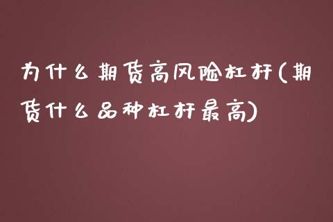 为什么期货高风险杠杆(期货什么品种杠杆最高)_https://www.zghnxxa.com_期货直播室_第1张