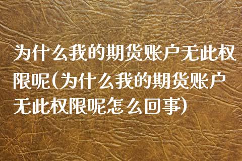 为什么我的期货账户无此权限呢(为什么我的期货账户无此权限呢怎么回事)_https://www.zghnxxa.com_国际期货_第1张
