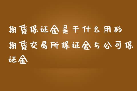 期货保证金是干什么用的 期货交易所保证金与公司保证金_https://www.zghnxxa.com_国际期货_第1张