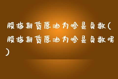 股指期货原油为啥是负数(股指期货原油为啥是负数呢)_https://www.zghnxxa.com_国际期货_第1张