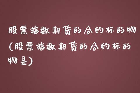 股票指数期货的合约标的物(股票指数期货的合约标的物是)_https://www.zghnxxa.com_内盘期货_第1张