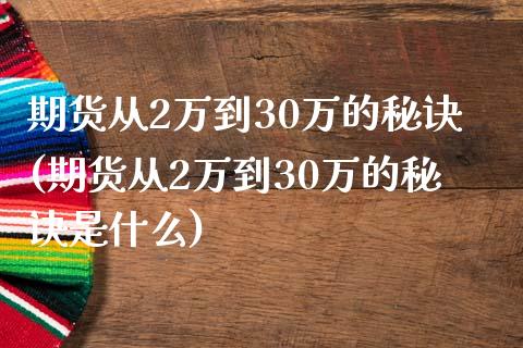 期货从2万到30万的秘诀(期货从2万到30万的秘诀是什么)_https://www.zghnxxa.com_内盘期货_第1张