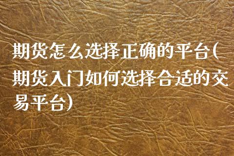 期货怎么选择正确的平台(期货入门如何选择合适的交易平台)_https://www.zghnxxa.com_期货直播室_第1张