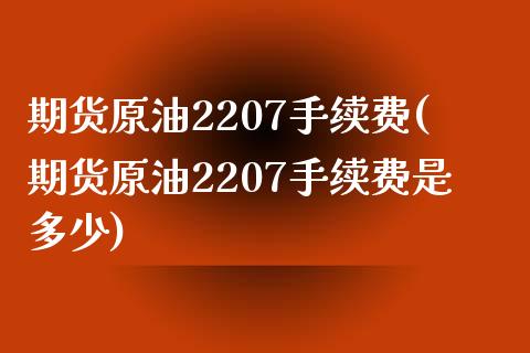 期货原油2207手续费(期货原油2207手续费是多少)_https://www.zghnxxa.com_期货直播室_第1张