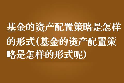 基金的资产配置策略是怎样的形式(基金的资产配置策略是怎样的形式呢)_https://www.zghnxxa.com_国际期货_第1张