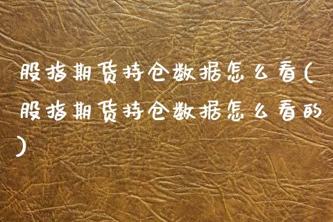 股指期货持仓数据怎么看(股指期货持仓数据怎么看的)_https://www.zghnxxa.com_期货直播室_第1张